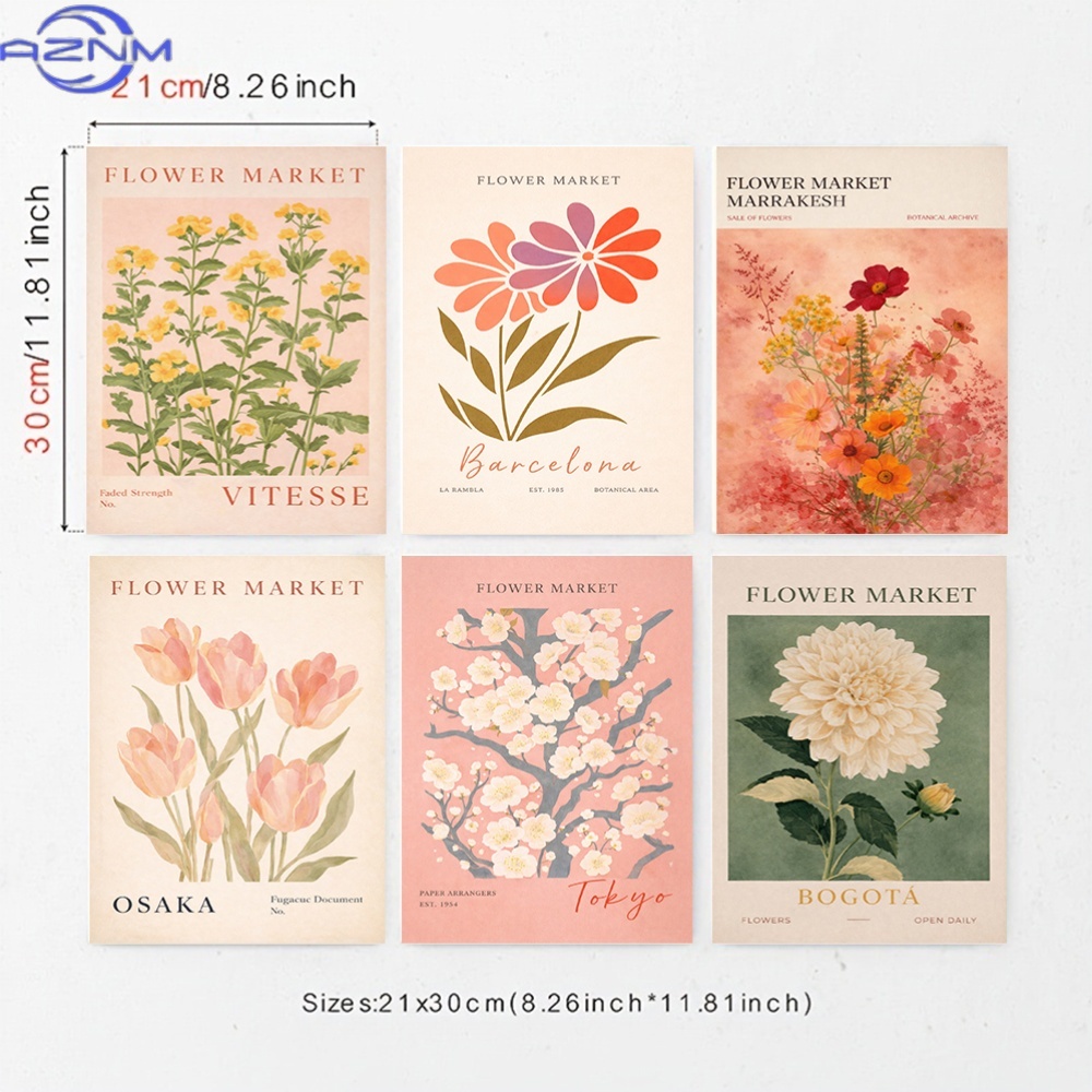 Vintage Collectible Market - مجموعة من 6 لوحات قماشية مطبوعة